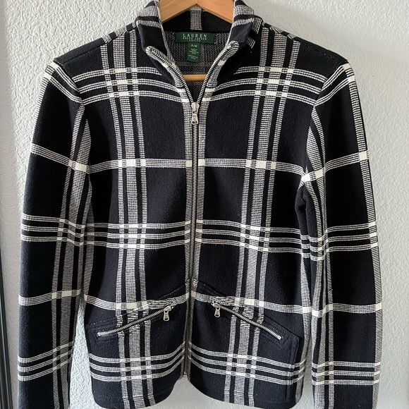 SOLD Ralph Lauren petite size Medium black and white plaid jacket - Picture 2 of 6